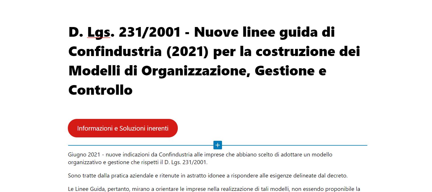 D. Lgs. 231/2001 – Nuove linee guida di Confindustria (2021) per la costruzione dei Modelli di Organizzazione, Gestione e Controllo